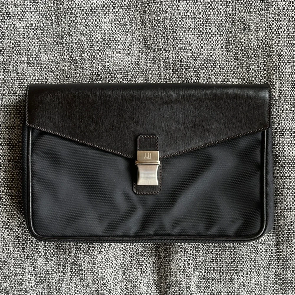 Dunhill Black Leather / fabric clutch with adjustable strap